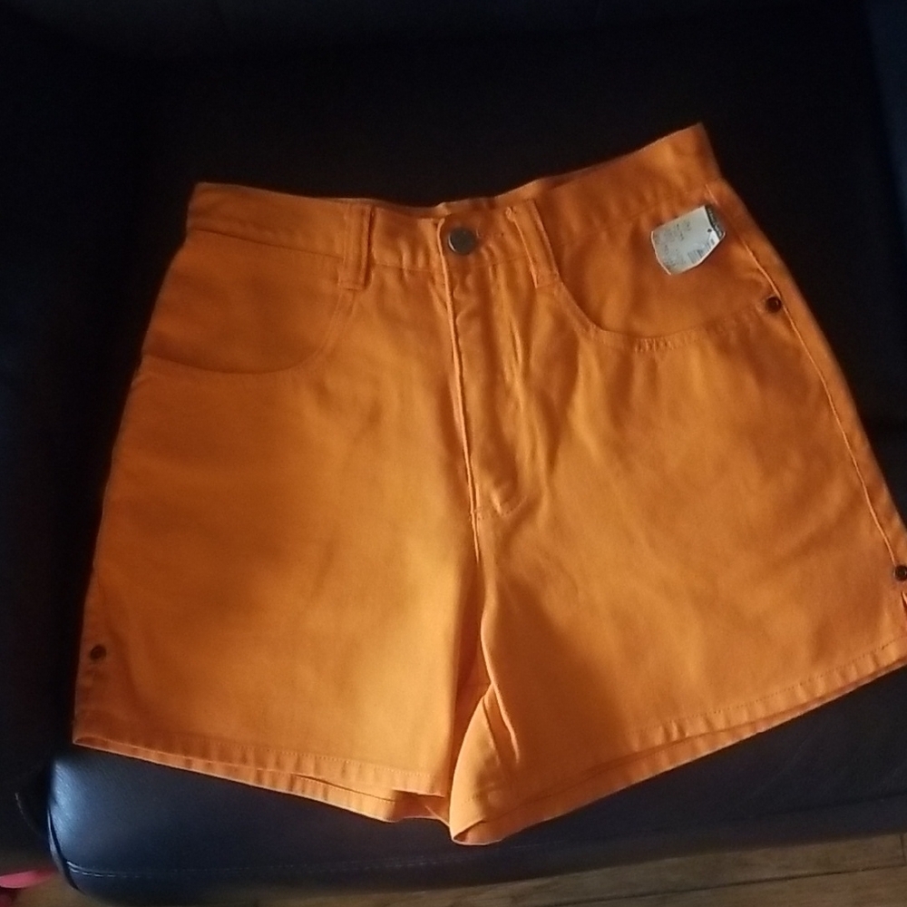 New York & Company Orange High-Rise Denim Shorts